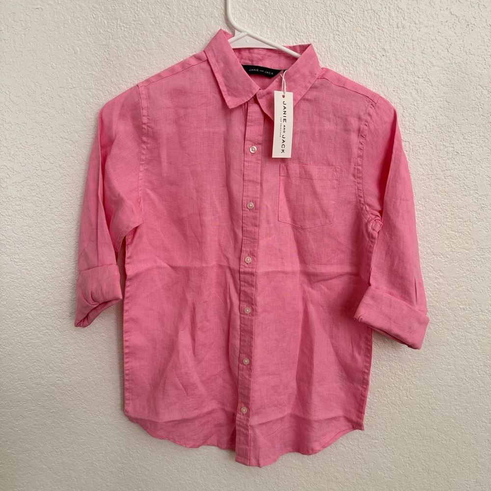 Janie and Jack Pink linen Button Down Shirt
